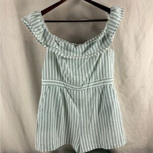 Lulu's Green and White Striped Off-Shoulder Romper - SS